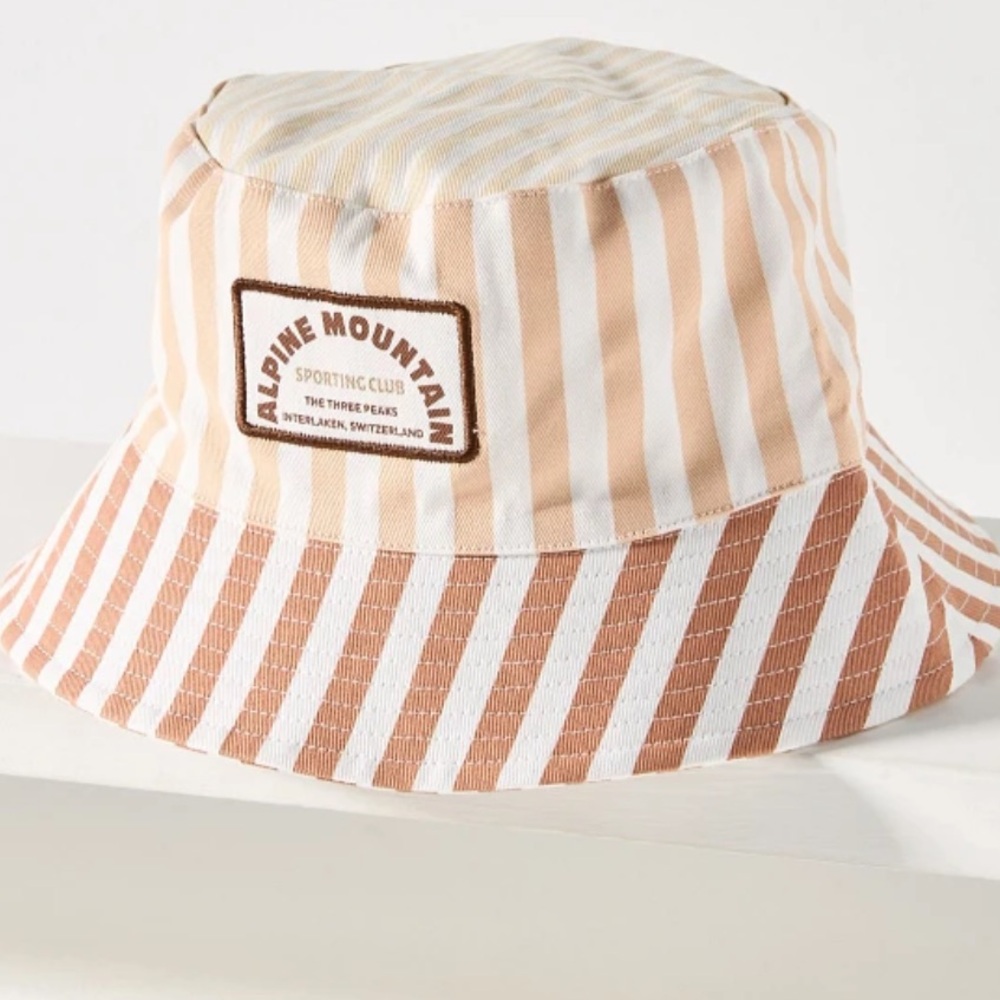 Striped Bucket Hat - Tan and White